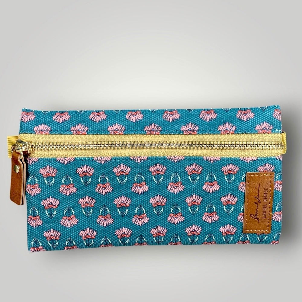 Laurel Denise Teal Floral Elastic Pen Pouch Zipper Planner Accessory 7x4